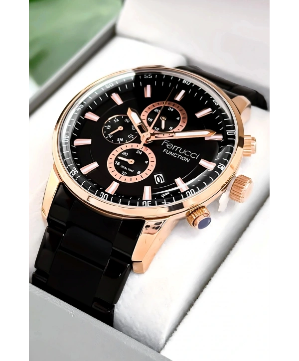 Function Erkek Kol Saati Siyah Renk Çelik Kordon Ve Rose Kasa, Sdfer004