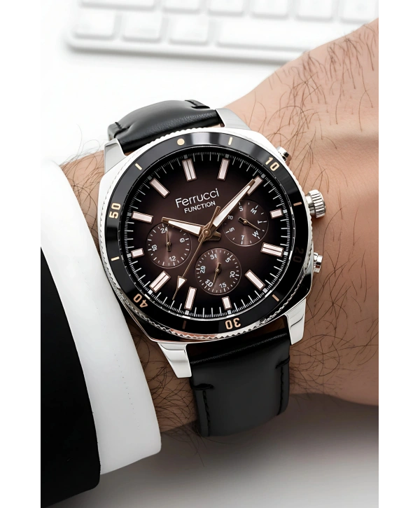 Function Erkek Kol Saati Çelik Kordon Bileklik Hediyeli Gümüş-Siyah sdfer029