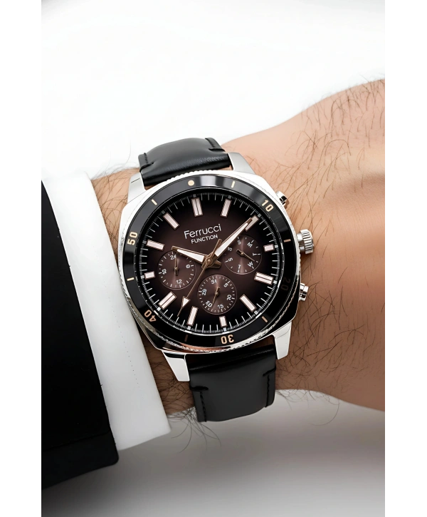 Function Erkek Kol Saati Çelik Kordon Bileklik Hediyeli Gümüş-Siyah sdfer029