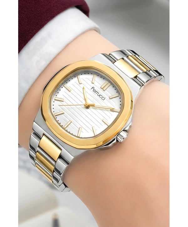 Kadın Kol Saati Çelik Kordon 3 Atm, Bileklik Hediyeli Gümüş-altın Sdfer045