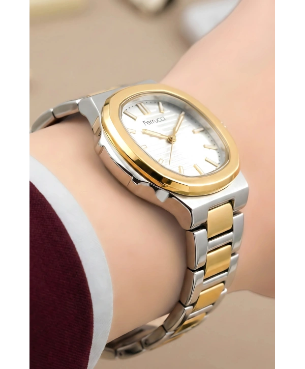 Kadın Kol Saati Çelik Kordon 3 Atm, Bileklik Hediyeli Gümüş-altın Sdfer045