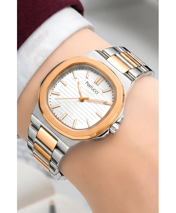 Kadın Kol Saati Çelik Kordon 3 Atm Suya Dayanıklı Bileklik Hediyeli Gümüş-rose Sdfer045