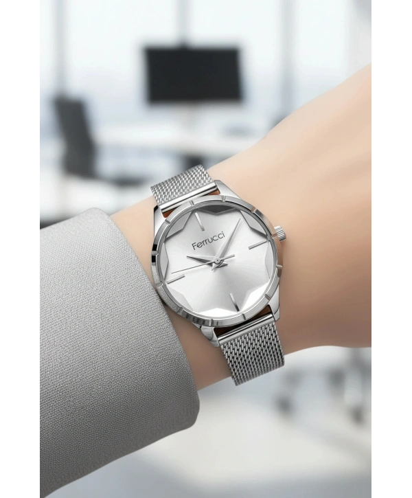 Kadın Kol Saati Çelik Kordon 3 Atm Suya Dayanıklı Bileklik Hediyeli Gümüş Sdfer054