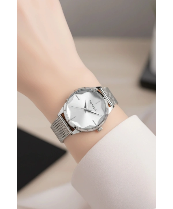 Kadın Kol Saati Çelik Kordon 3 Atm Suya Dayanıklı Bileklik Hediyeli Gümüş Sdfer054