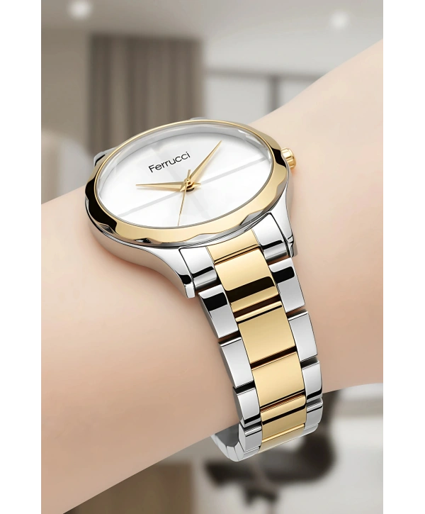 Kadın Kol Saati Çelik Kordon 3 Atm Suya Dayanıklı Bileklik Hediyeli Gold Sdfer054