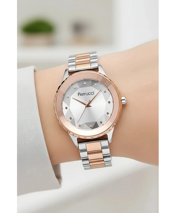 Kadın Kol Saati Çelik Kordon 3 Atm Suya Dayanıklı Bileklik Hediyeli Gümüş-rose Gold Sdfer05