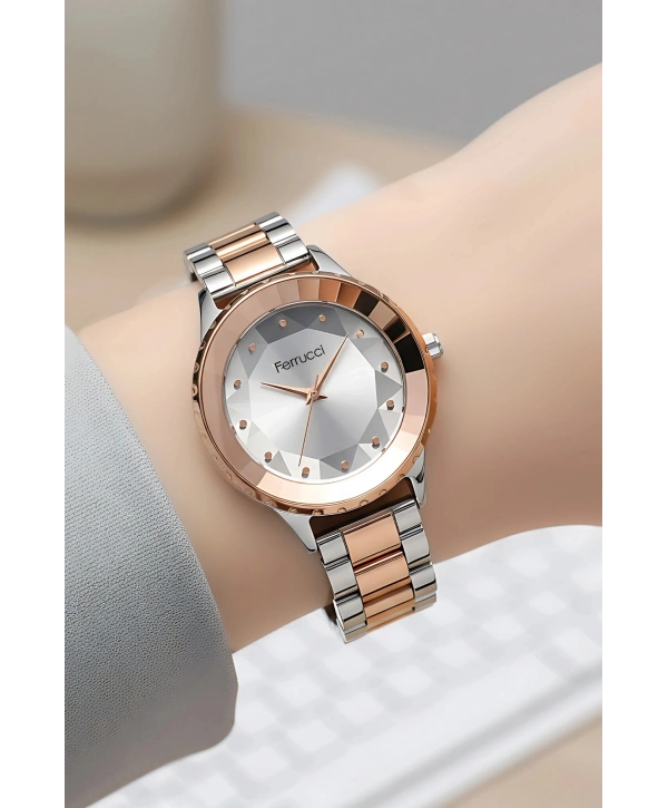 Kadın Kol Saati Çelik Kordon 3 Atm Suya Dayanıklı Bileklik Hediyeli Gümüş-rose Gold Sdfer05