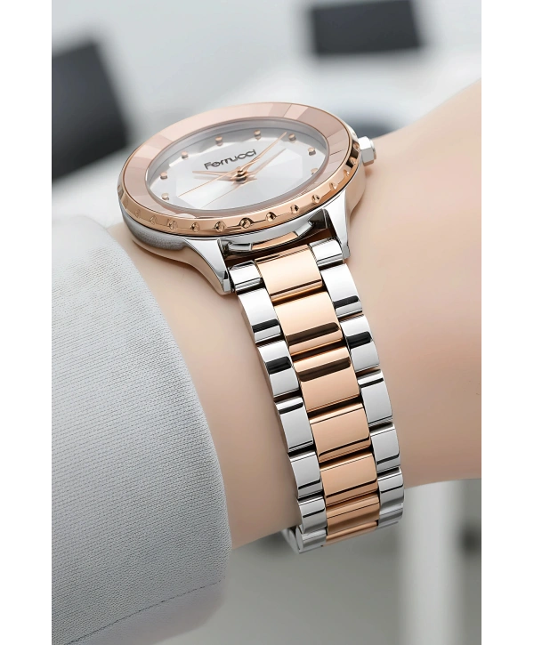 Kadın Kol Saati Çelik Kordon 3 Atm Suya Dayanıklı Bileklik Hediyeli Gümüş-rose Gold Sdfer05
