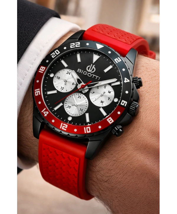 Erkek Kol Saati Tüm Fonksiyonlar Aktif Kırmızı Silikon Kordon Sdb009