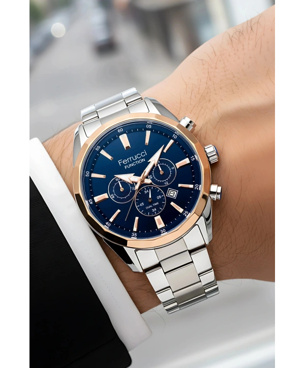 Function Erkek Kol Saati Çelik Kordon Gümüş-Rose Bileklik Hediyeli 3atm sdfer061