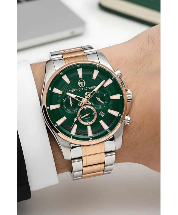 Premium Lüx Çelik Kordon Erkek Kol Saati Rose-yeşil Stsd008