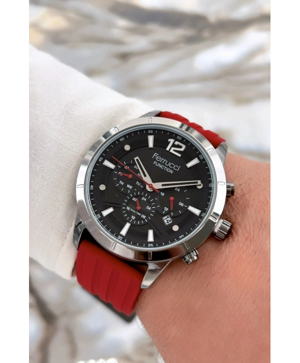 Function Erkek Kol Saati Silikon Kordon Bileklik Hediyeli 3atm Kırmızı Sdfer065