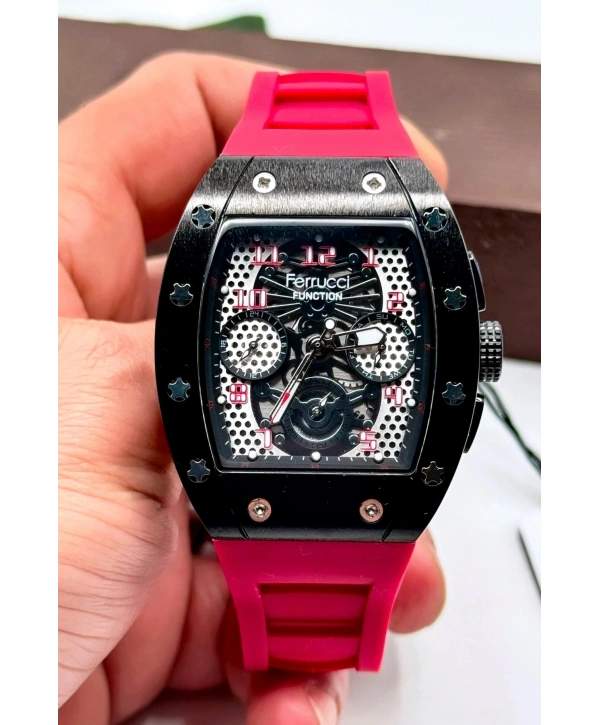 Function Erkek Kol Saati Silikon Kordon Bileklik Hediyeli 3atm Kırmızı Sdfer066