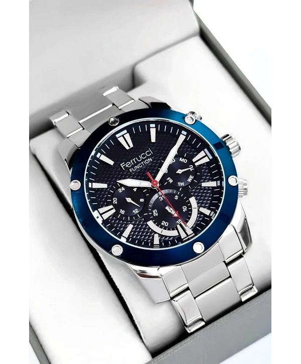 Function Erkek Kol Saati Gümüş-mavi Çelik Kordon 3atm Suya Dayanıklı Sdfer093
