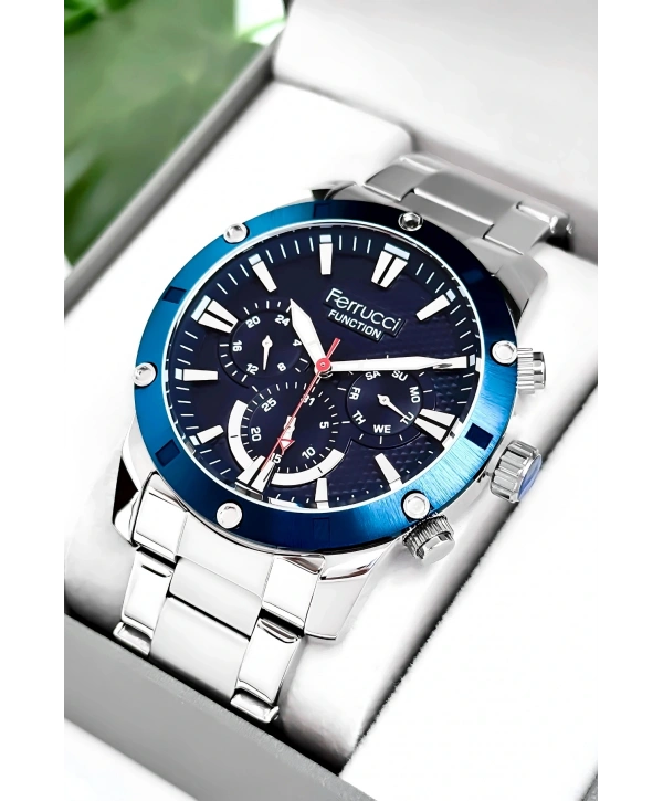 Function Erkek Kol Saati Gümüş-mavi Çelik Kordon 3atm Suya Dayanıklı Sdfer093