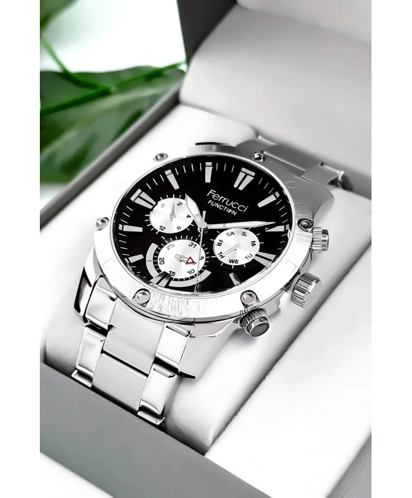 Function Erkek Kol Saati Gümüş-siyah Çelik Kordon 3atm Suya Dayanıklı Sdfer093