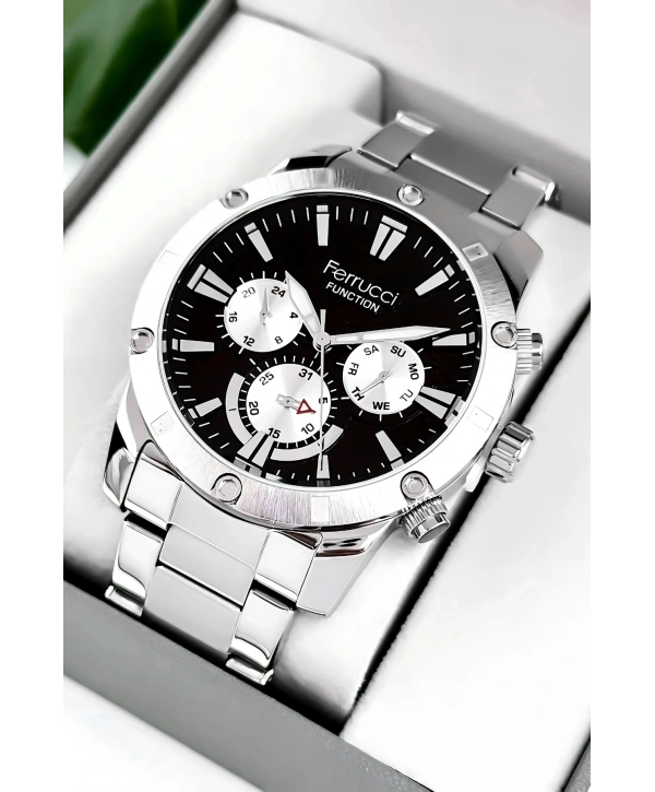 Function Erkek Kol Saati Gümüş-siyah Çelik Kordon 3atm Suya Dayanıklı Sdfer093