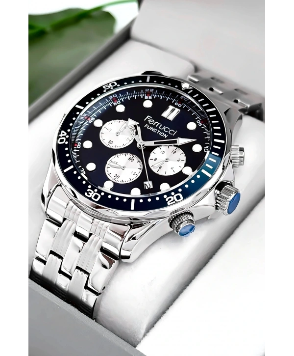 Function Erkek Kol Saati Gümüş-mavi Çelik Kordon 3atm Suya Dayanıklı Sdfer095