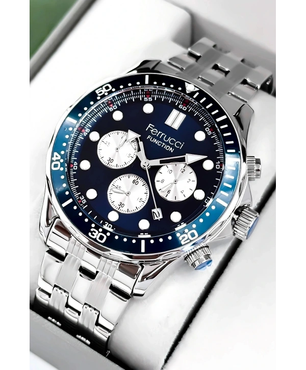 Function Erkek Kol Saati Gümüş-mavi Çelik Kordon 3atm Suya Dayanıklı Sdfer095