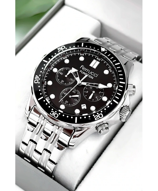 Function Erkek Kol Saati Gümüş-siyah Çelik Kordon 3atm Suya Dayanıklı Sdfer095