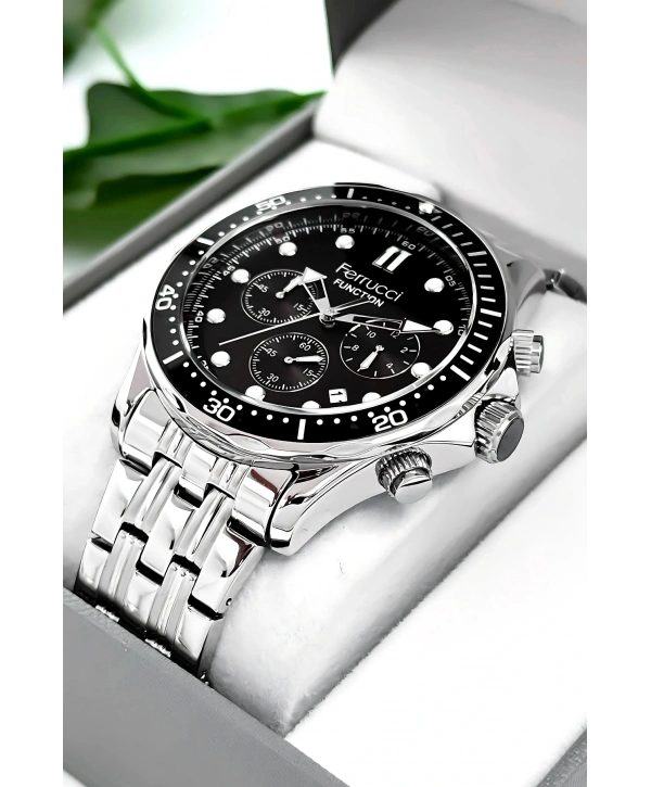 Function Erkek Kol Saati Gümüş-siyah Çelik Kordon 3atm Suya Dayanıklı Sdfer095