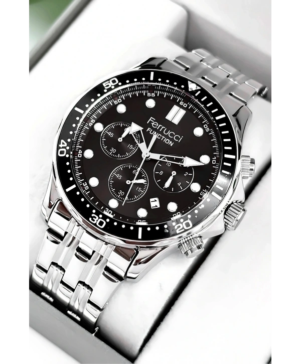 Function Erkek Kol Saati Gümüş-siyah Çelik Kordon 3atm Suya Dayanıklı Sdfer095