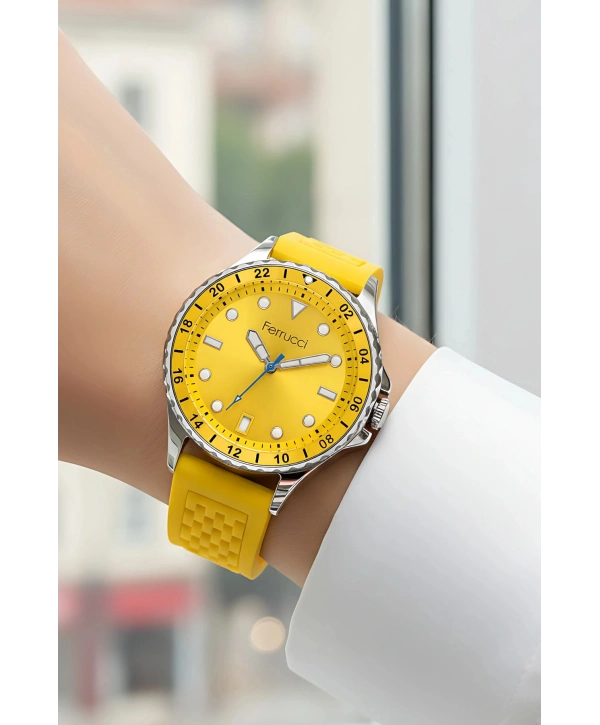 Sarı Silikon Kordon Gümüş Çelik Kasa Kadın Kol Saati Fc 03282s.05 Bileklik Sdfer096