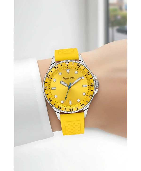 Sarı Silikon Kordon Gümüş Çelik Kasa Kadın Kol Saati Fc 03282s.05 Bileklik Sdfer096