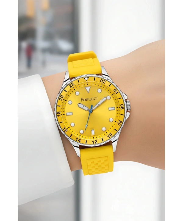 Sarı Silikon Kordon Gümüş Çelik Kasa Kadın Kol Saati Fc 03282s.05 Bileklik Sdfer096