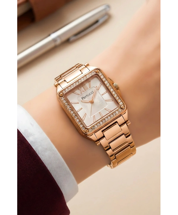 Rose Çelik Kordon Taşlı Çelik Kasa Kadın Kol Saati Fc.14169m.02 Sdfer102