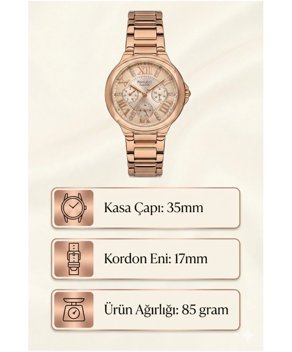 Function Kadın Kol Saati Rose Gold Çelik Kordon Çelik Kasa Fc.14386fm.04 Sdfer108