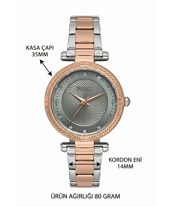 Kadın Kol Saati Rose Gold-gümüş Çelik Kordon Çelik Kasa Fc.14337m.05 Sdfer110