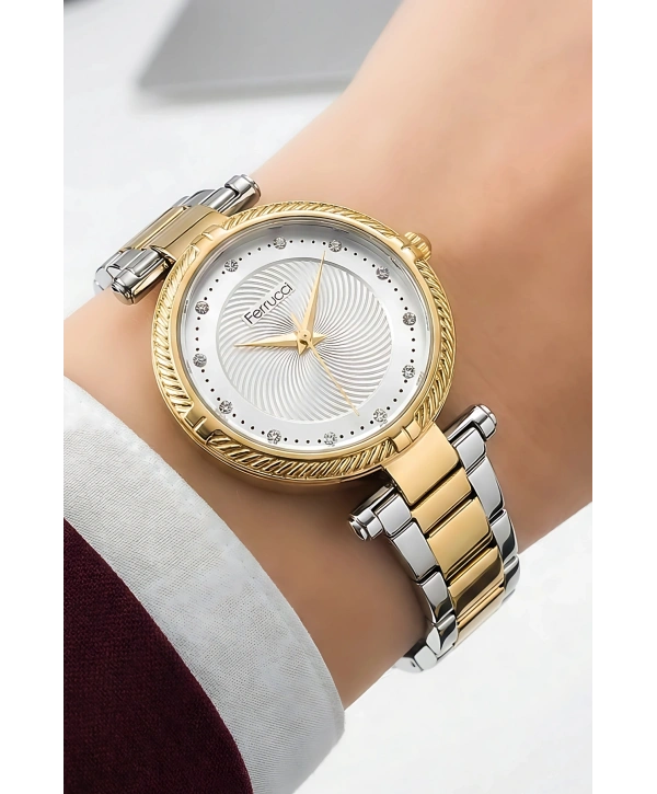 Kadın Kol Saati Altın Gold-gümüş Çelik Kordon Çelik Kasa Fc.14337m.04 Sdfer110