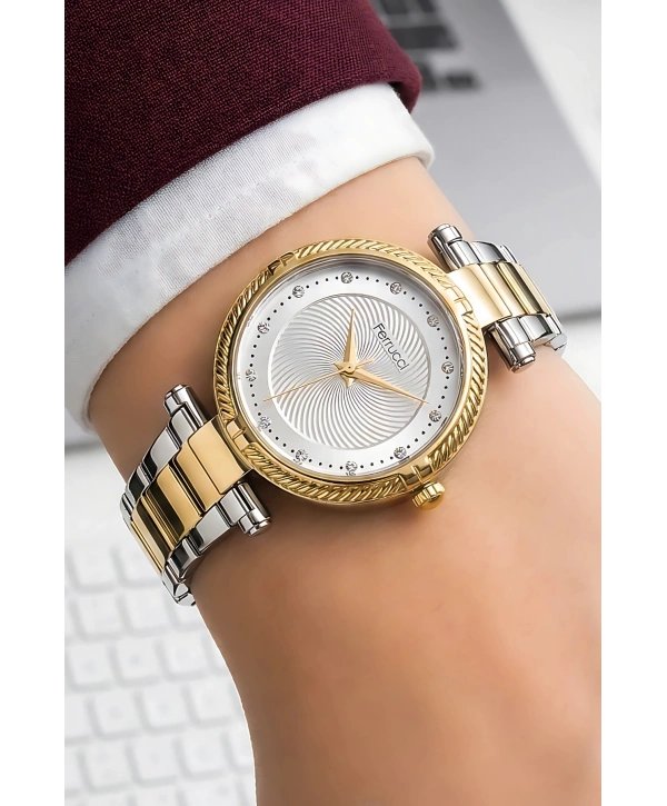 Kadın Kol Saati Altın Gold-gümüş Çelik Kordon Çelik Kasa Fc.14337m.04 Sdfer110