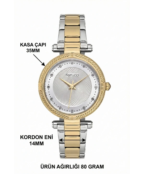 Kadın Kol Saati Altın Gold-gümüş Çelik Kordon Çelik Kasa Fc.14337m.04 Sdfer110