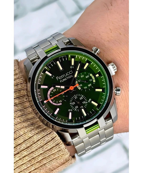 Function, 3atm, Gümüş-gümüş Renk Erkek Kol Saati, Renkli Mineral Cam Bileklik Sdfer139