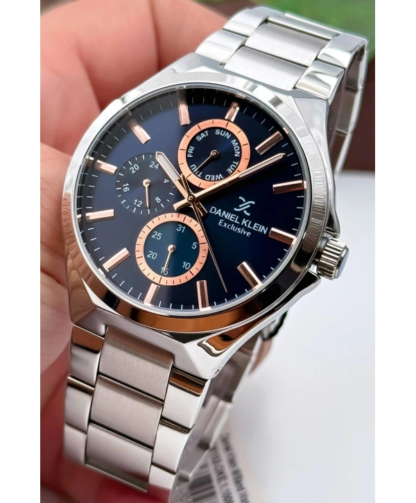 Exclusive Gümüş Çelik Kordon Erkek Kol Saati 3 Atm+Bileklik Hediyeli Gümüş-Mavi sddk088