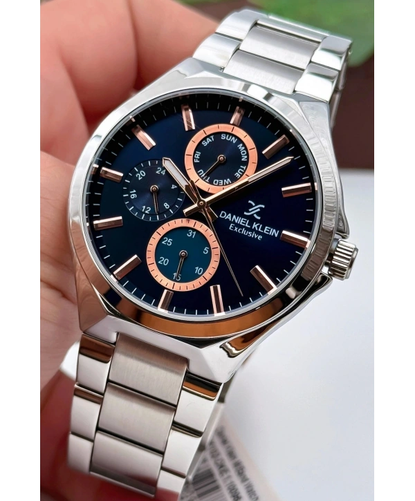 Exclusive Gümüş Çelik Kordon Erkek Kol Saati 3 Atm+Bileklik Hediyeli Gümüş-Mavi sddk088