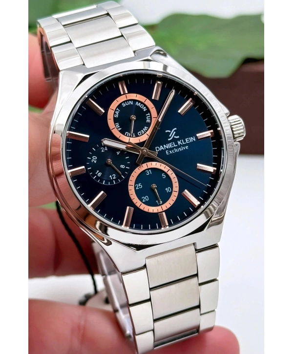 Exclusive Gümüş Çelik Kordon Erkek Kol Saati 3 Atm+Bileklik Hediyeli Gümüş-Mavi sddk088