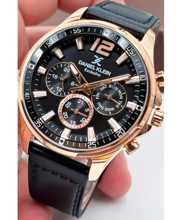 Exclusive Siyah Deri Kordon Erkek Kol Saati 3 Atm+Bileklik Hediyeli Siyah-Rose sddk086