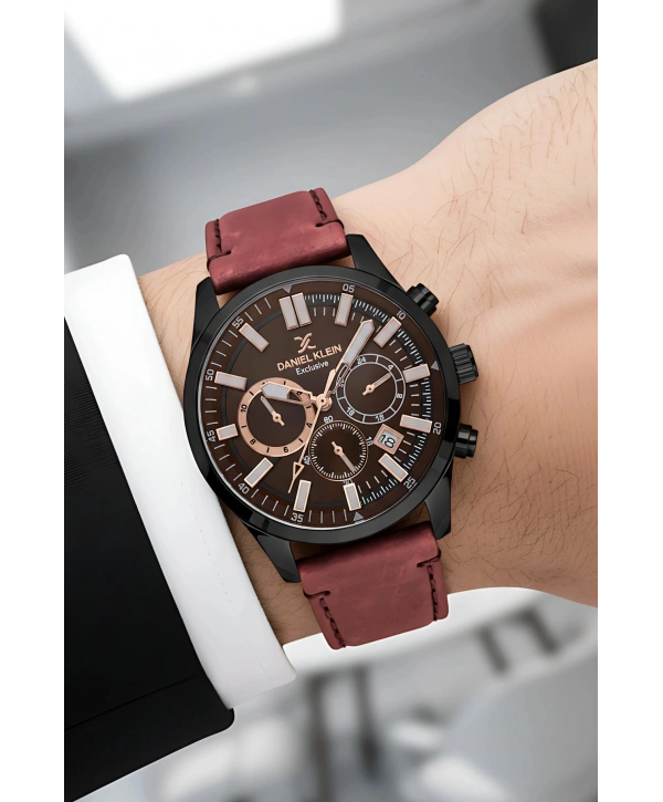 Exclusive Kahverengi Deri Kordon Erkek Kol Saati 3 Atm+Bileklik Hediyeli sddk085