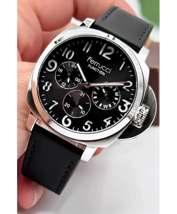 Siyah Deri Kordon Function Erkek Kol Saati 3atm Bileklik Hediyeli Sdfer141