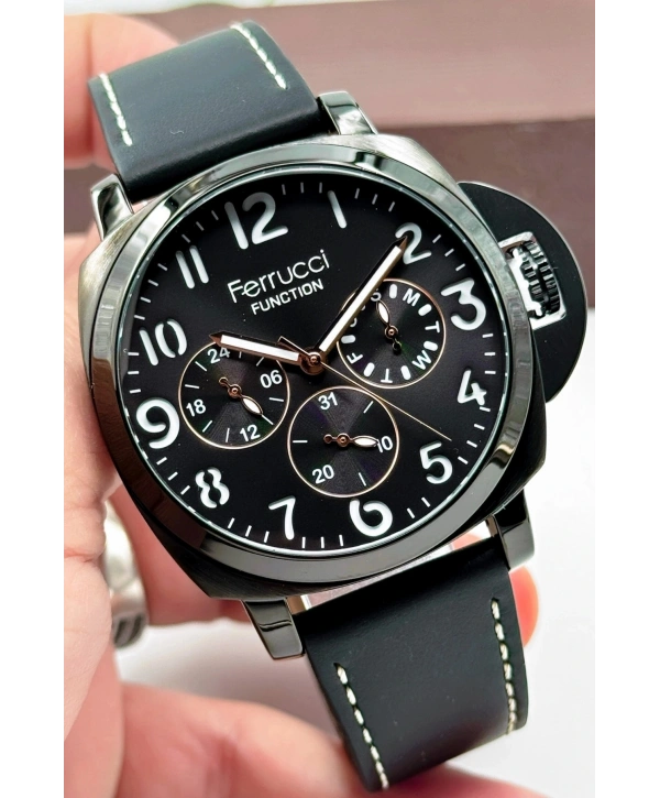 Siyah Deri Kordon Function Erkek Kol Saati 3atm Bileklik Hediyeli Siyah-rose Sdfer141