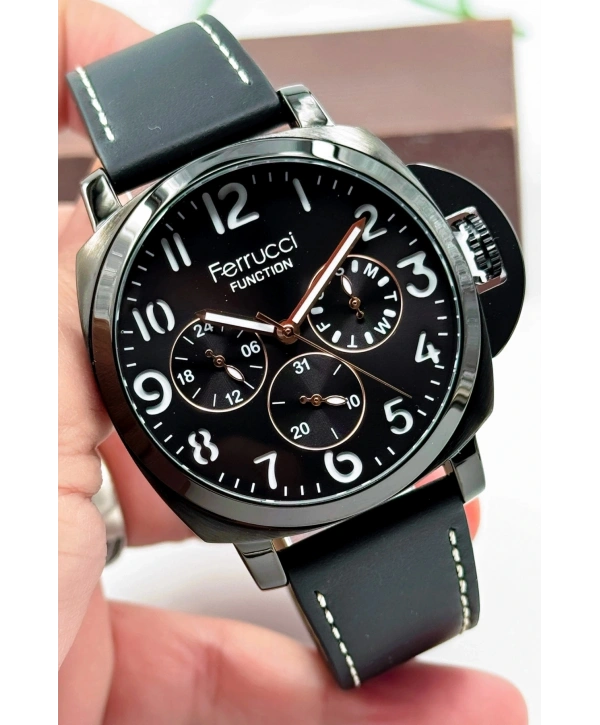 Siyah Deri Kordon Function Erkek Kol Saati 3atm Bileklik Hediyeli Siyah-rose Sdfer141