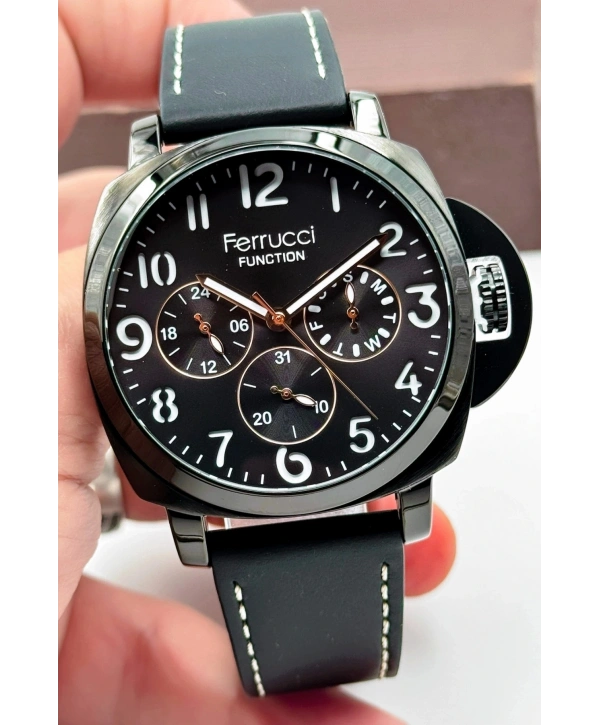 Siyah Deri Kordon Function Erkek Kol Saati 3atm Bileklik Hediyeli Siyah-rose Sdfer141