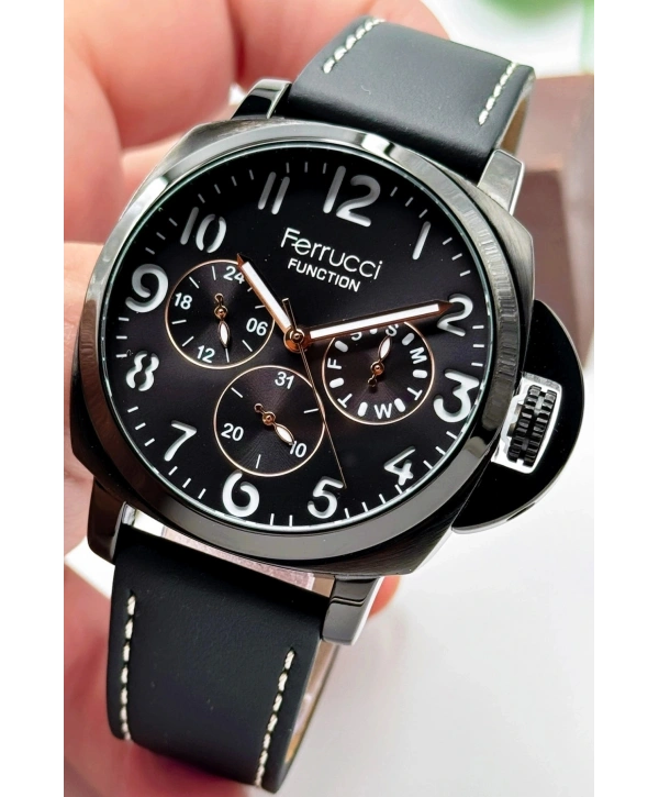 Siyah Deri Kordon Function Erkek Kol Saati 3atm Bileklik Hediyeli Siyah-rose Sdfer141