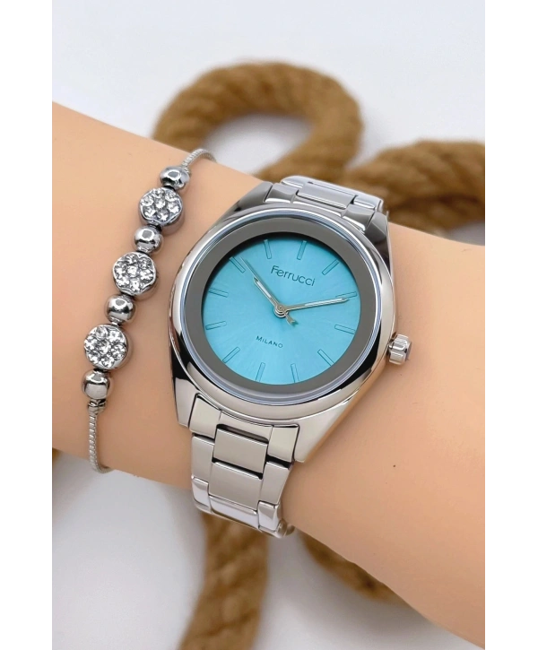 Kadın Kol Saati Gümüş Renk Çelik Kordon Çelik Kasa Gümüş-mavi Sdfer144
