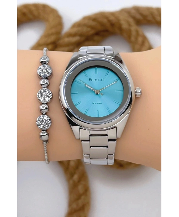 Kadın Kol Saati Gümüş Renk Çelik Kordon Çelik Kasa Gümüş-mavi Sdfer144