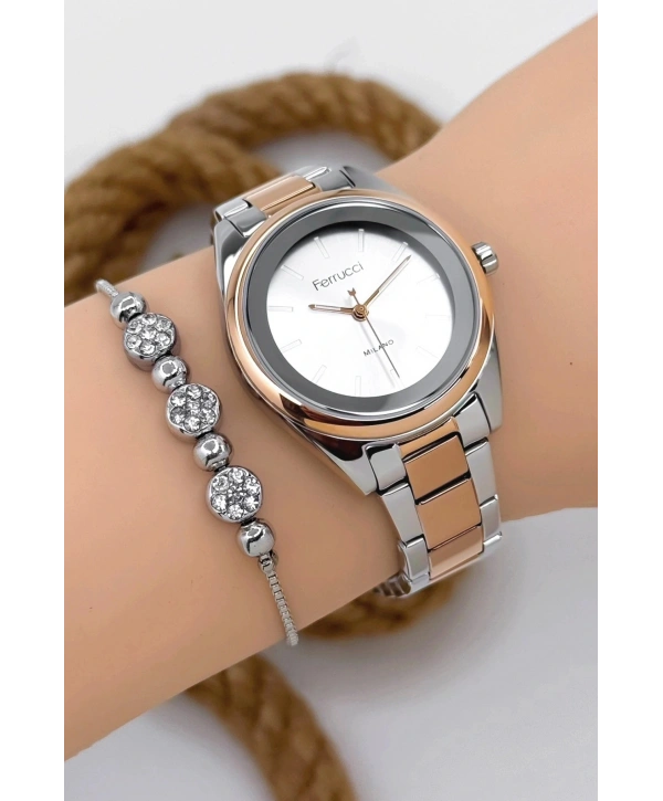 Kadın Kol Saati Gümüş-rose Renk Çelik Kordon Çelik Kasa Gümüş-rose Sdfer144