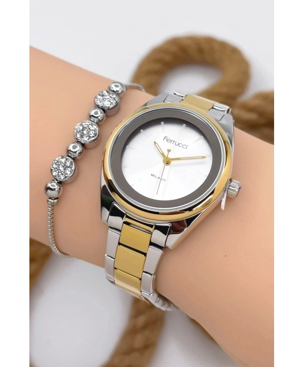 Kadın Kol Saati Gümüş-gold Renk Çelik Kordon Çelik Kasa Gümüş-gold Sdfer144